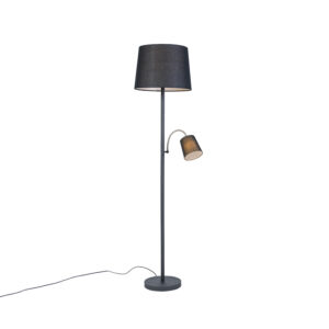 Klasická stojací lampa černá s černým odstínem a světlem na čtení – Retro