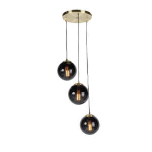 Art deco závěsná lampa mosaz s černým sklem 3-světlo – Pallon