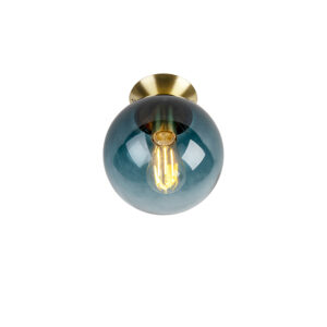 Stropní lampa ve stylu art deco mosaz s oceánem modrým sklem – Pallon