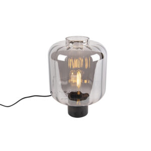 Designová stolní lampa černá s kouřovým sklem - Qara