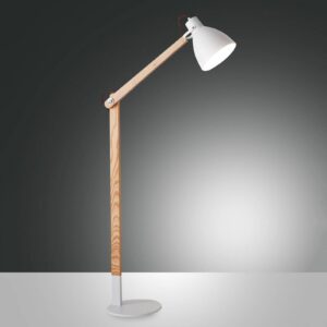 Stojací lampa Sveva ze dřeva, bílá/jasan