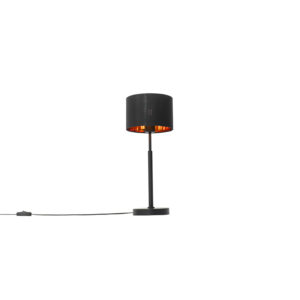 Moderní stolní lampa látková odstín černá se zlatem - VT 1