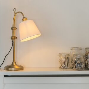 Klasická stolní lampa bronzová s bílým odstínem – Ashley