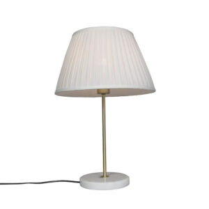 Retro stolní lampa mosaz s skládaným odstínem krémová 35 cm – Kaso