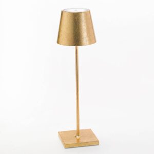 Stolní lampa LED Poldina s dekorem, přenosná zlatá