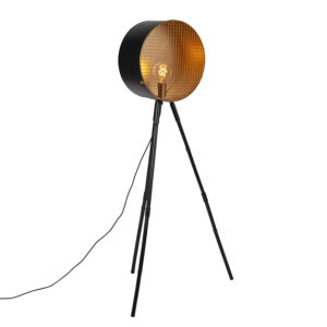 Vintage stojací lampa na bambusovém stativu černá se zlatem – hlaveň