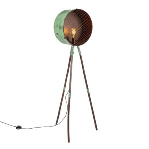 Vintage stojací lampa na bambusovém stativu zelená s mědí – hlaveň