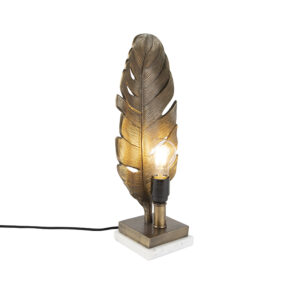 Art deco stolní lampa bronzová s mramorovou základnou – Leaf