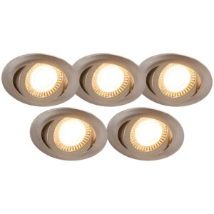 Sada 5 ks moderních ocelových vestavných bodových svítidel včetně LED 3-stupňově stmívatelné – Mio