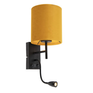 Nástěnná lampa černá se sametově žlutým odstínem - Stacca