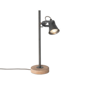 Venkovská stolní lampa černá se dřevem – Jelle