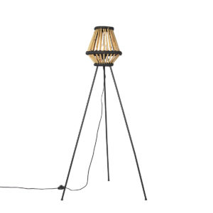 Orientální stativ stojací lampa bambus s černou - Evalin