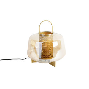 Stolní lampa Art Deco zlatá s jantarovým sklem 30 cm – Kevin