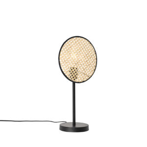 Venkovská stolní lampa černá s ratanem 25 cm – Kata