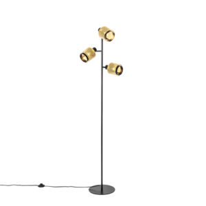 Průmyslová stojací lampa černá se zlatými 3 světly - Kayden