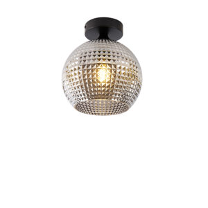 Art Deco stropní svítidlo černé s kouřovým sklem - Sphere