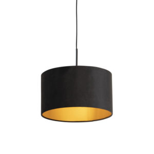 Závěsná lampa s velurovým odstínem černá se zlatem 35 cm - Combi