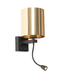 Nástěnná lampa černá s flex ramenem a stínidlem zlatá 15 cm - Brescia