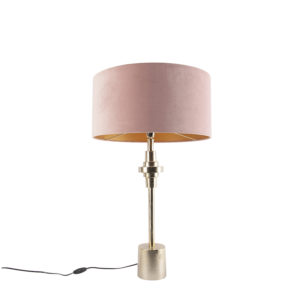 Art Deco stolní lampa zlatý sametový odstín růžová 50 cm – Diverso