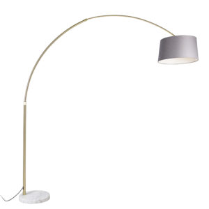 Oblouková lampa mosaz s mramorovým látkovým stínidlem šedá 45 cm – XXL
