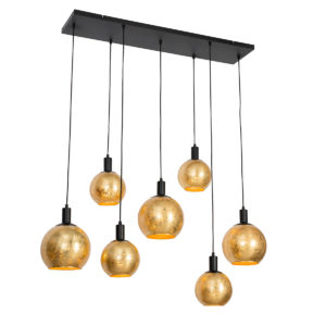 Designová závěsná lampa černá se zlatým sklem 7-světel - Bert