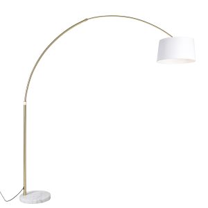 Oblouková lampa mosazná s bílým látkovým stínidlem bílá 50 cm – XXL