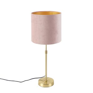 Stolní lampa zlatá / mosazná s růžovým sametovým odstínem 25 cm – Parte