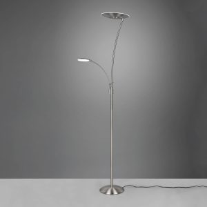 LED stojací lampa Granby s lampou na čtení nikl