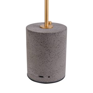 LED stolní lampa Seta, aku, cement, stínidlo šedá