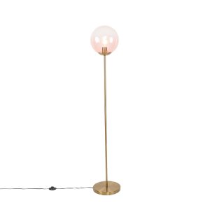 Art Deco mosazná stojací lampa s růžovým sklem – Pallon Mezzi