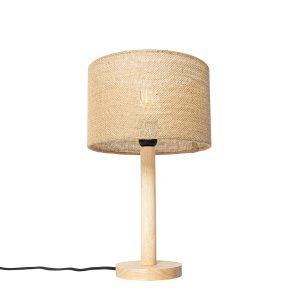 Venkovská stolní lampa dřevěná s lněným stínidlem natural 25 cm – Mels