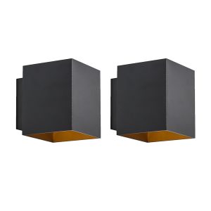 Sada 2 designových nástěnných svítidel černo-zlatá čtvercová - Sola