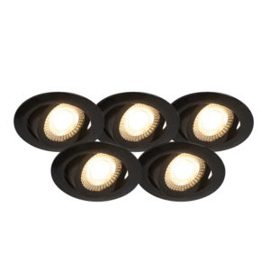 Sada 5 ks moderních zapuštěných bodových svítidel černá včetně LED 3-stupňově stmívatelné – Mio