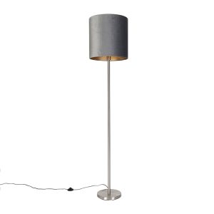 Moderní stojací lampa ocelová tkanina odstín šedá 40 cm - Simplo