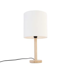 Venkovská stolní lampa dřevěná s bílým stínidlem – Mels