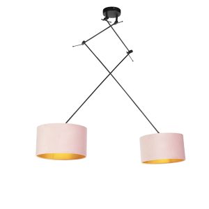 Závěsná lampa se sametovými odstíny růžové se zlatem 35 cm - Blitz II černá