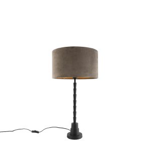 Stolní lampa ve stylu art deco černá 35 cm sametová odstín taupe – Pisos