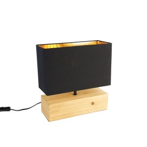 Venkovská stolní lampa dřevěná s černým stínidlem – Valesca