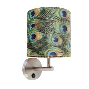 Botonická nástěnná lampa ocel s velurovým odstínem páv - Combi