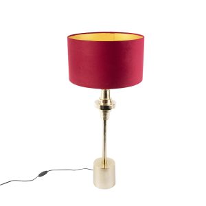 Stolní lampa ve stylu art deco se sametovým odstínem červená 35 cm – Diverso