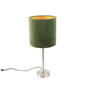 Stolní lampa ocel se zeleným odstínem 25 cm – Simplo