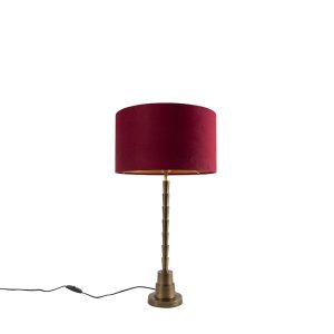 Art Deco stolní lampa bronzový sametový odstín červená 35 cm – Pisos
