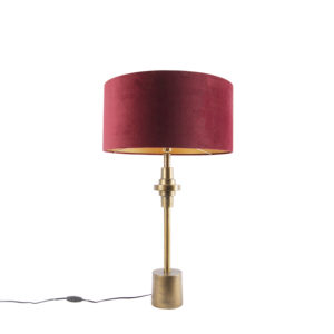 Art Deco stolní lampa bronzový sametový odstín červená 50 cm – Diverso