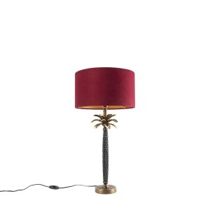 Art Deco stolní lampa bronzová se sametově červeným odstínem 35 cm - Areka