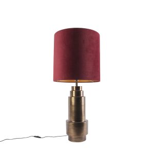 Stolní lampa ve stylu art deco bronzový sametový odstín červená se zlatem 50cm – Bruut