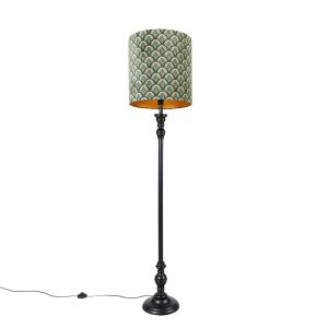 Klasická stojací lampa černá s odstínem páví design 40 cm – Classico