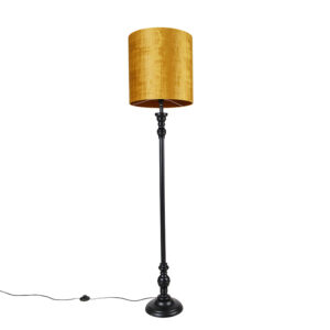 Stojací lampa černá se zlatým odstínem látky 40 cm – Classico
