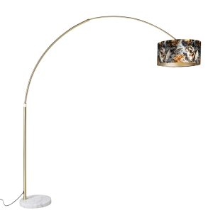 Oblouková mosazná lampa s odstínem květinový design 50 cm – XXL