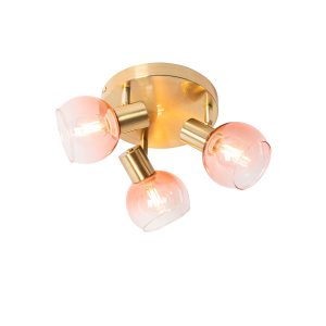 Art Deco stropní bodové svítidlo zlaté s růžovým sklem 3-světlo - Vidro