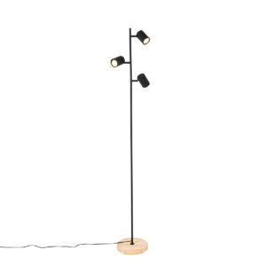 Moderní stojací lampa černá se dřevem 3-světlo – Jeana
